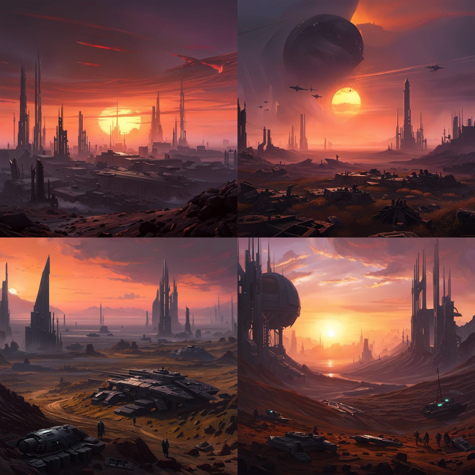 Sunset Over Sci-Fi Graveyard in Voidcore Style