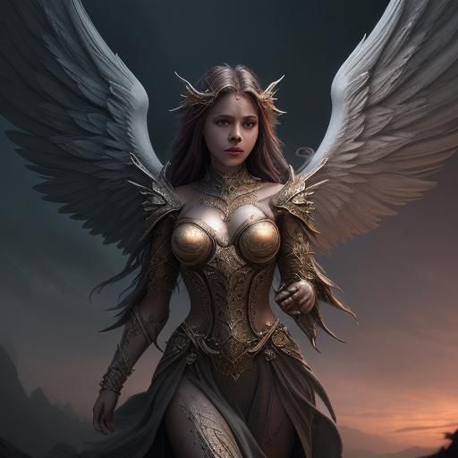 Epic Dusk Angel Digital Matte Painting