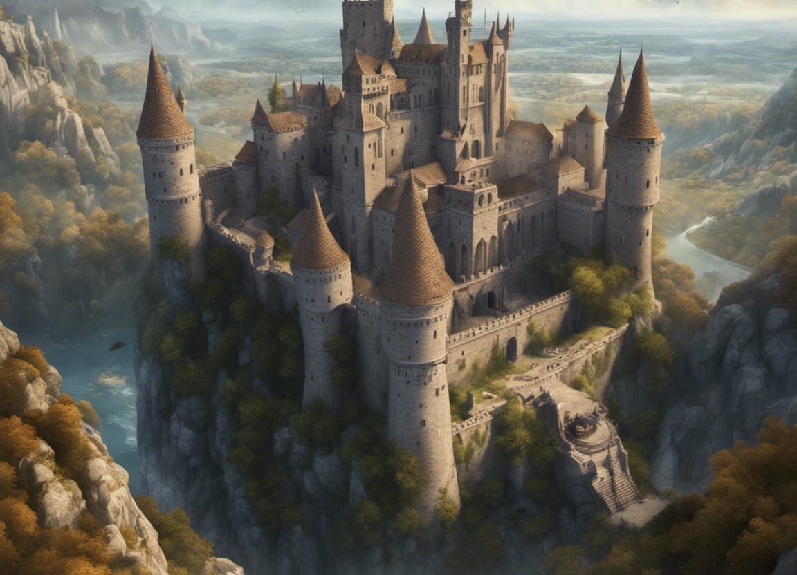 Epic High Fantasy Castle with Owl Statue