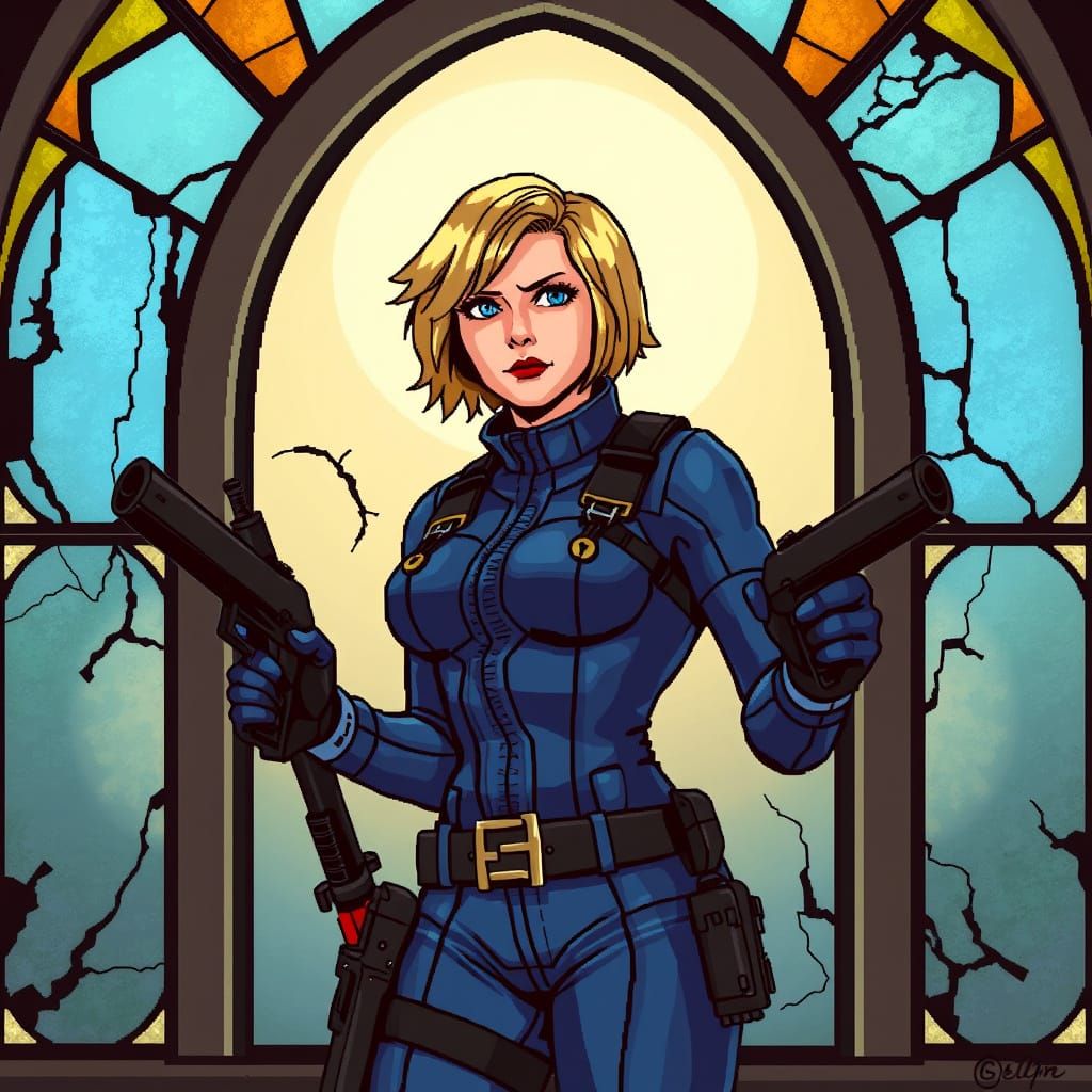 Stained Glass Woman Ready for the Wasteland