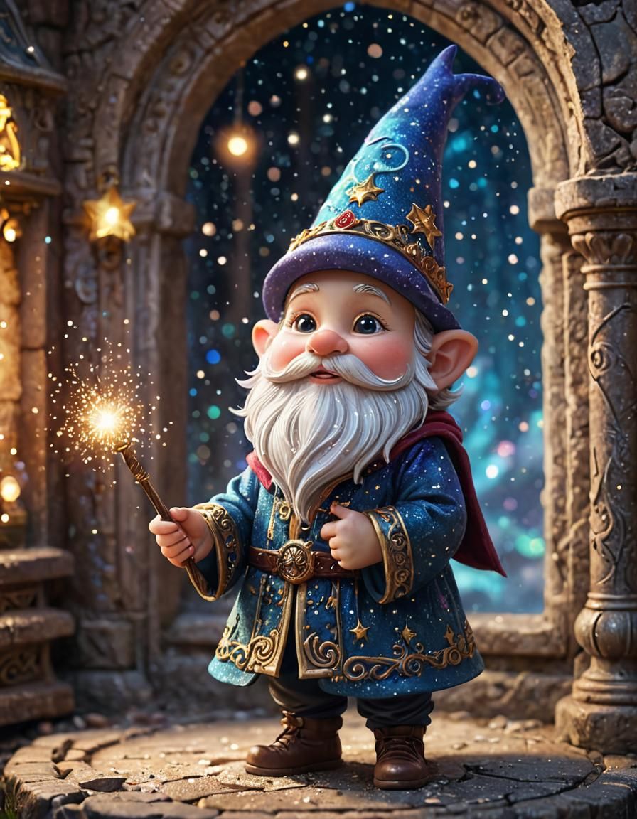 Chibi Gnome Wizard Casting Magic in Ornate Chamber