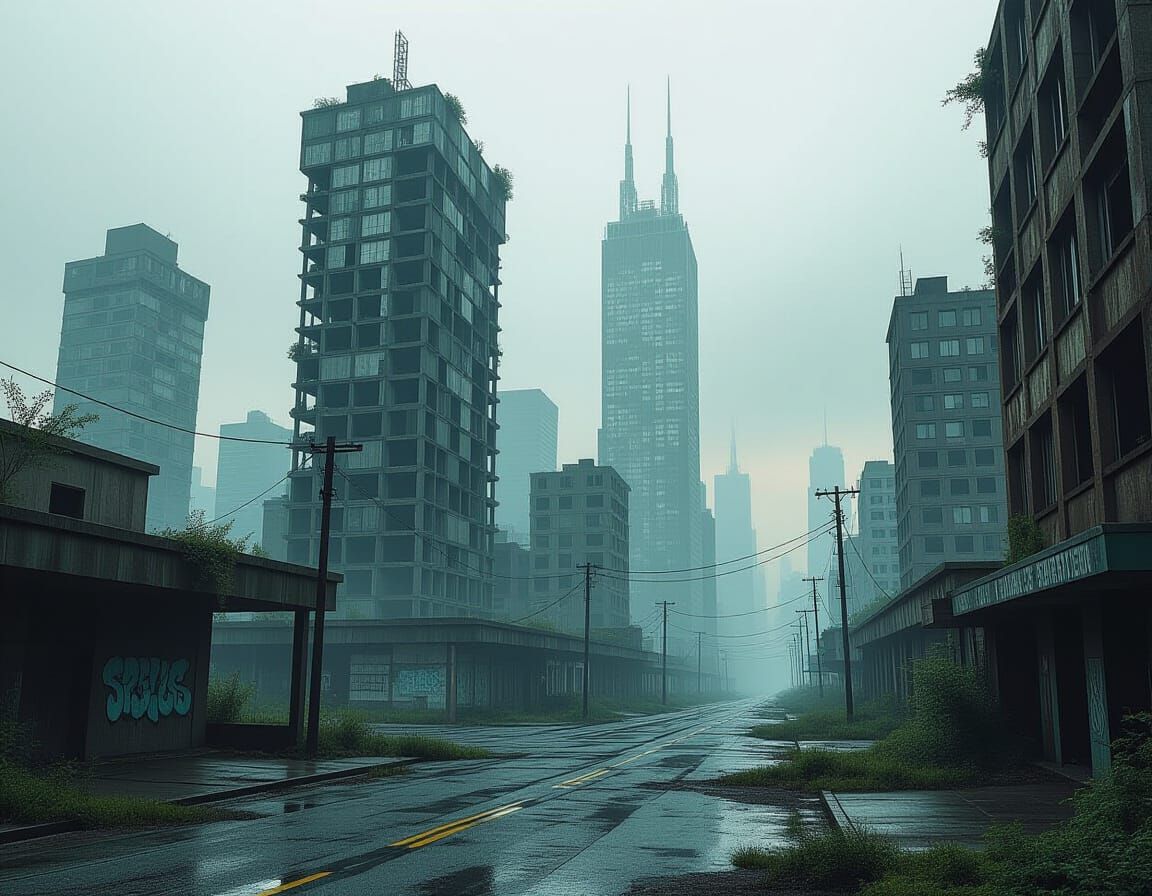Dystopian Abandoned Cityscape in Science Fiction Style