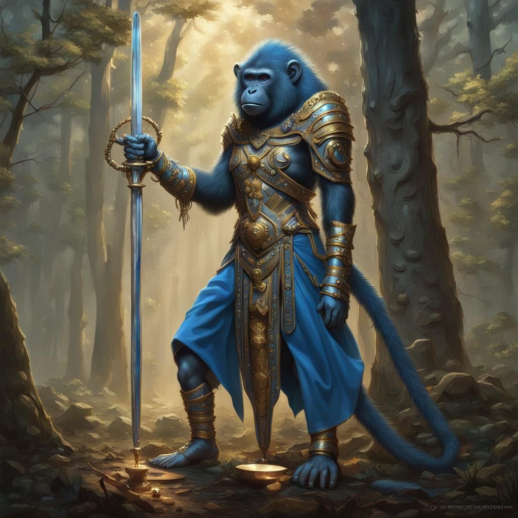 Monkey Warrior in Forest, Dark Fantasy Concept Art