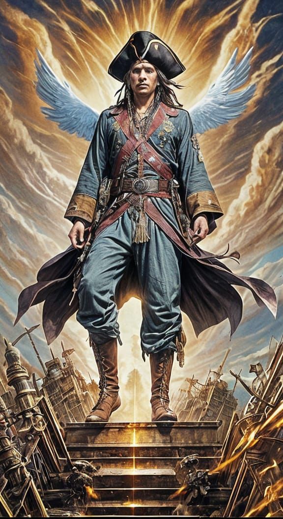 Native American Pirate Prince with Treasure, Digital Paintin...