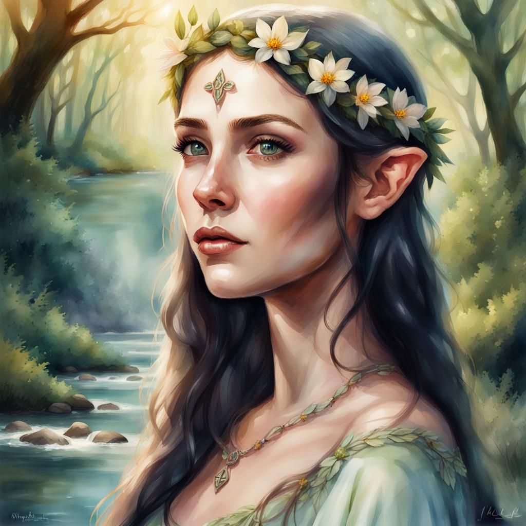 Enchanted Elf Woman in Watercolor Style