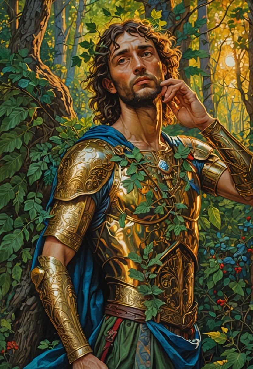 Adam in Mystical Forest: Northern Renaissance Oil Painting