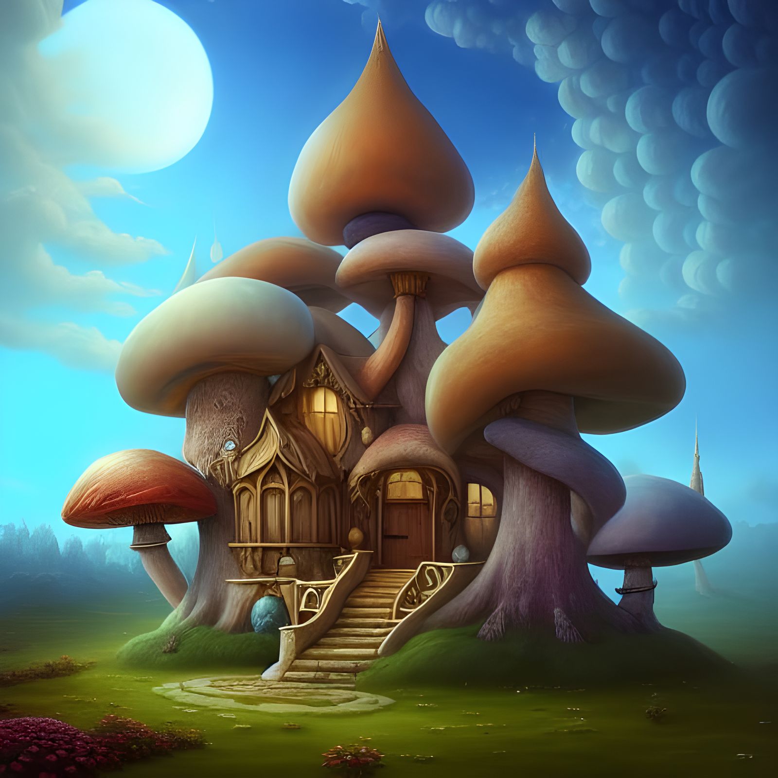 Astral Mushroom Gnome House in Hyperreal Style
