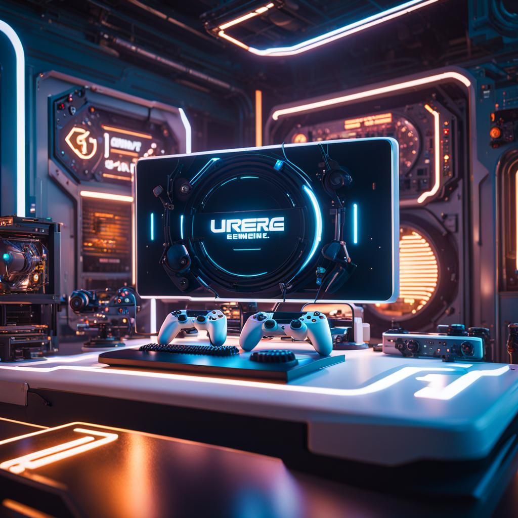 Gaming Console with Retro Characters in 3D Render