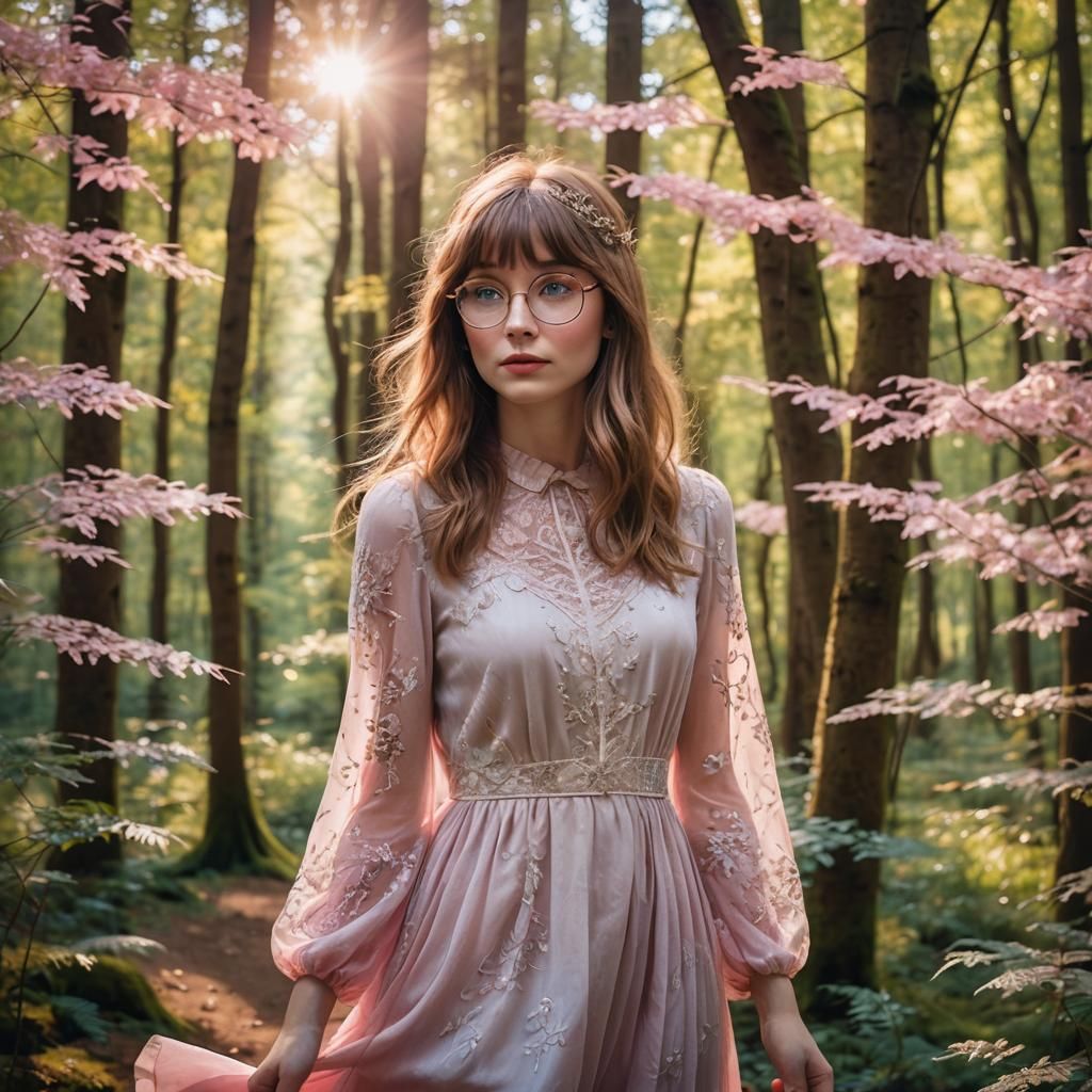Mystical Woman in Enchanted Forest with Soft Focus