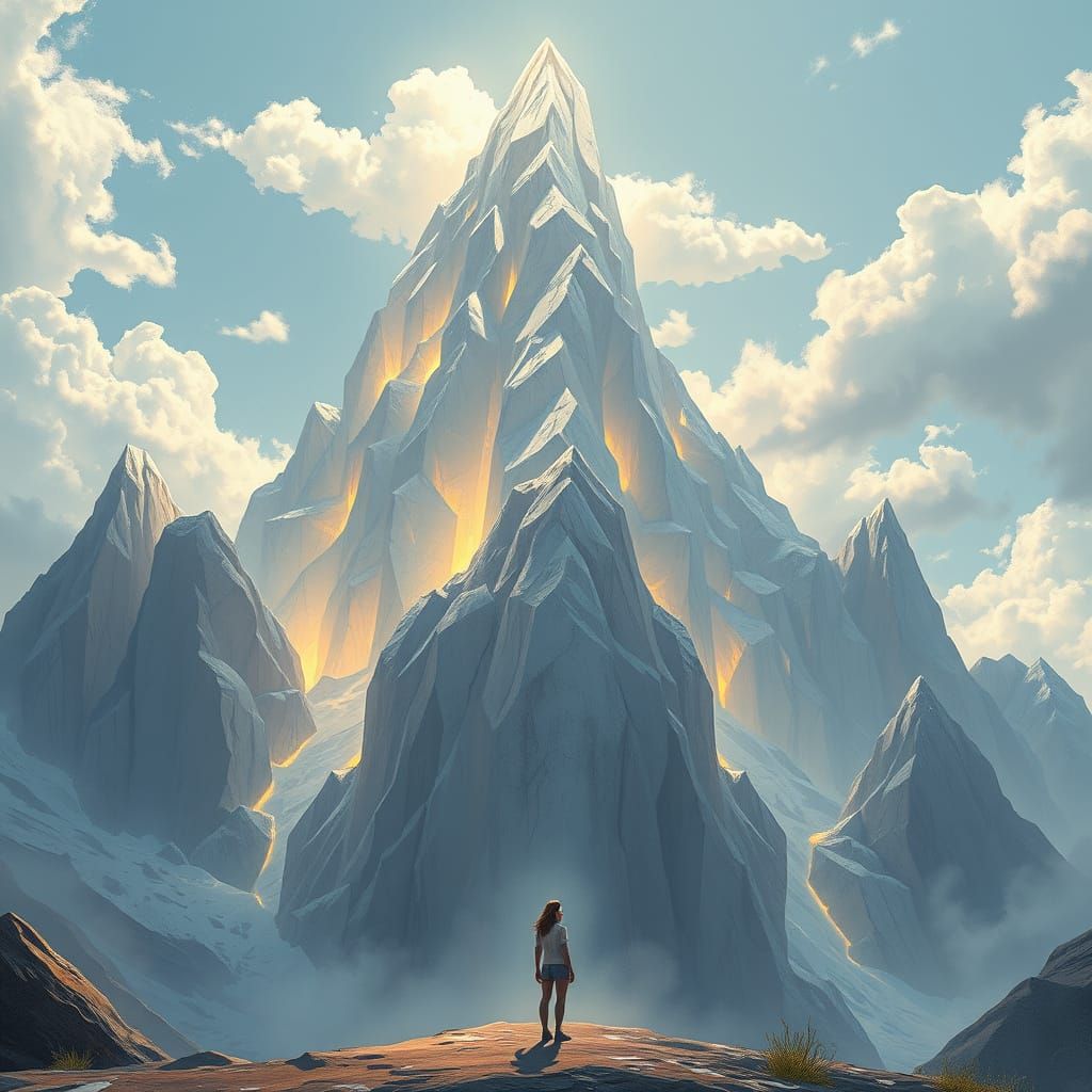 Woman Gazes at Colossal Sugar Crystal Mountain