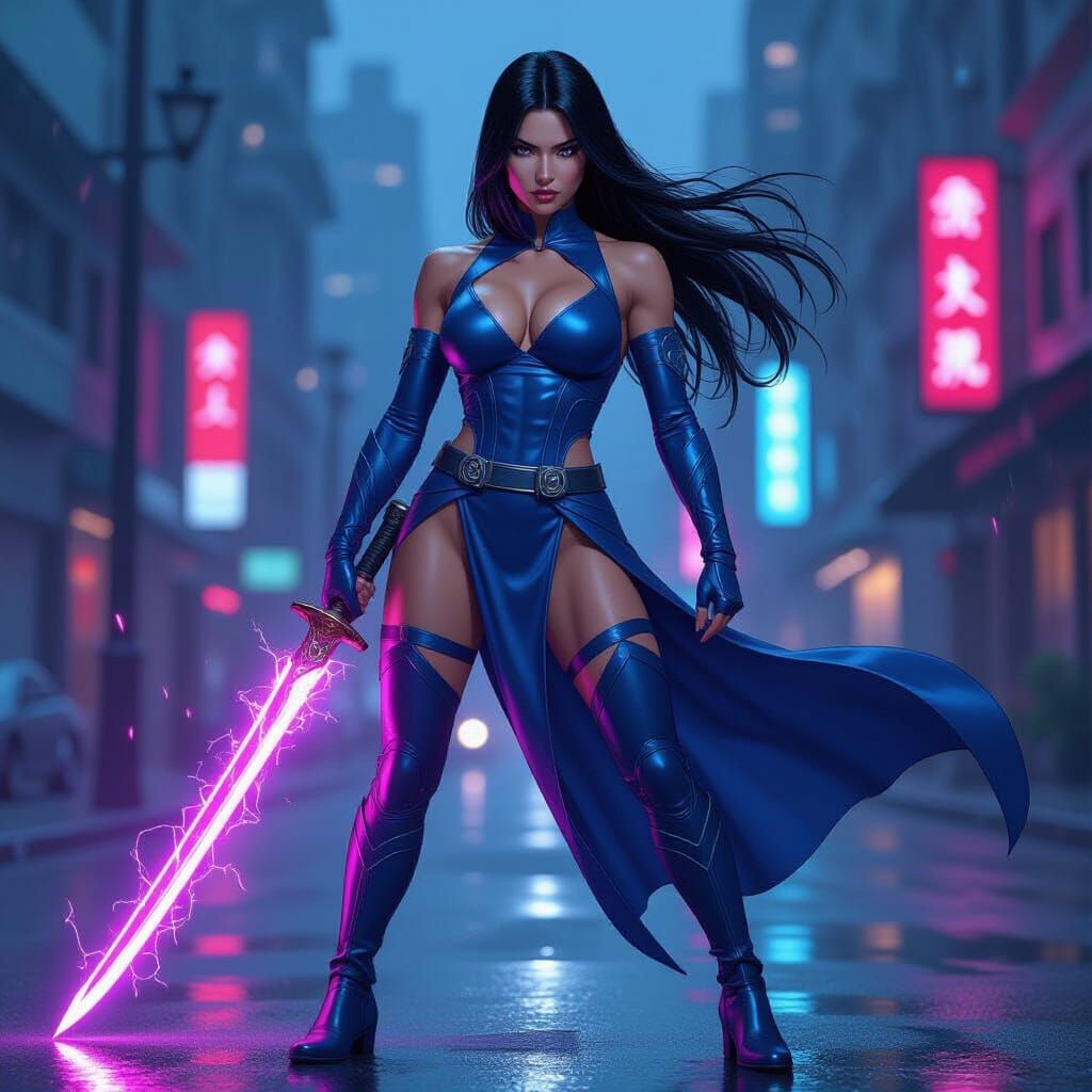 Psylocke With Psychic Katana in Futuristic City