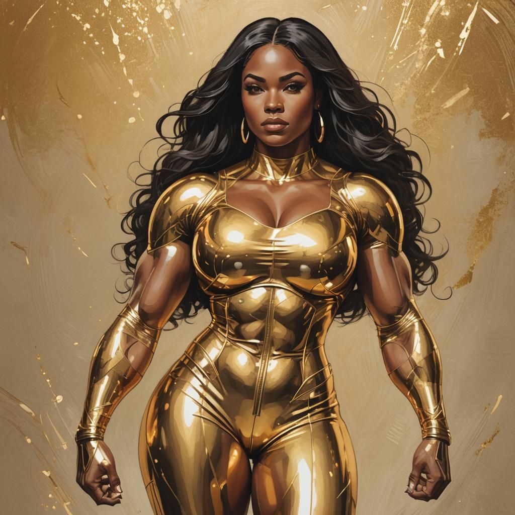 Confident Curvy Woman in Gold Outfit Illustration