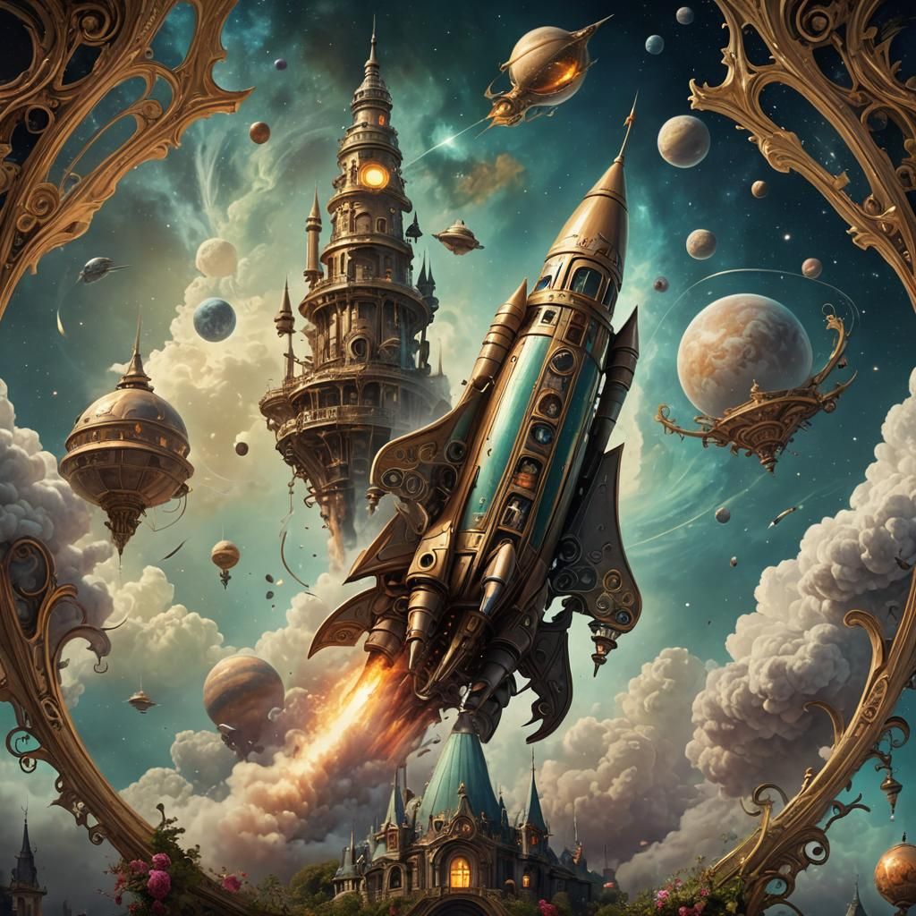 Fantasy Rocket Ship in Art Nouveau Baroque Style