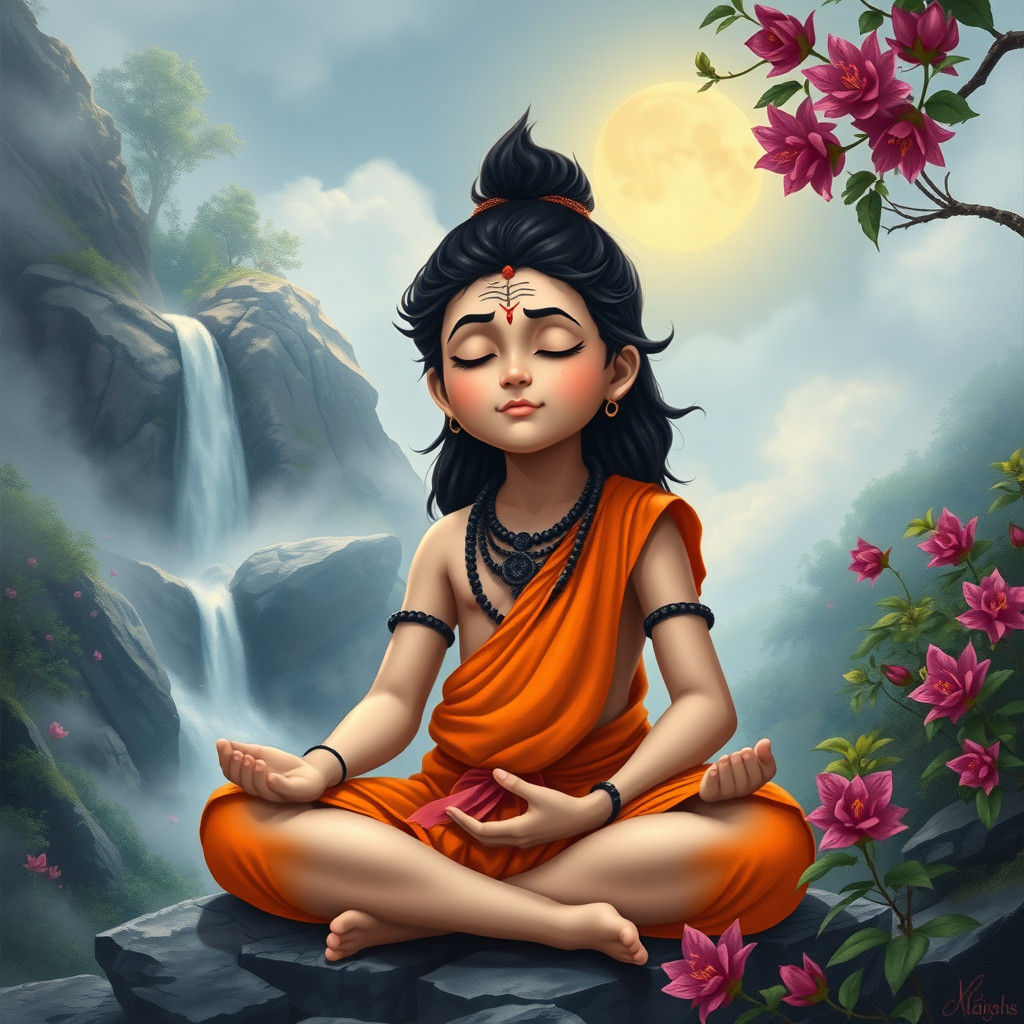 Boy Lord Shiva Meditating in Himalayas