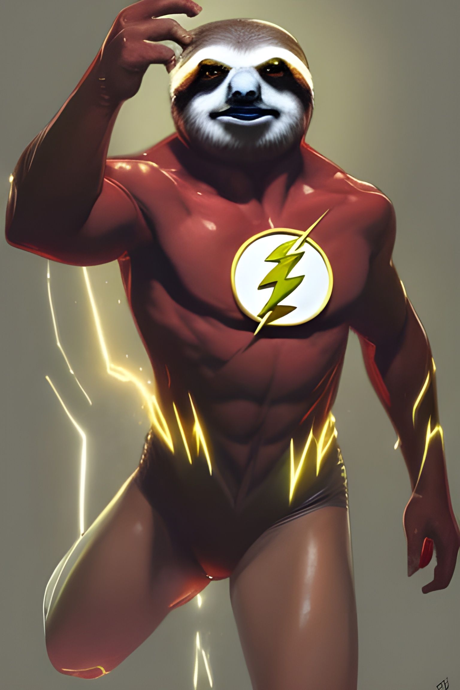 Sloth as The Flash: Hyperdetailed Art Portrait