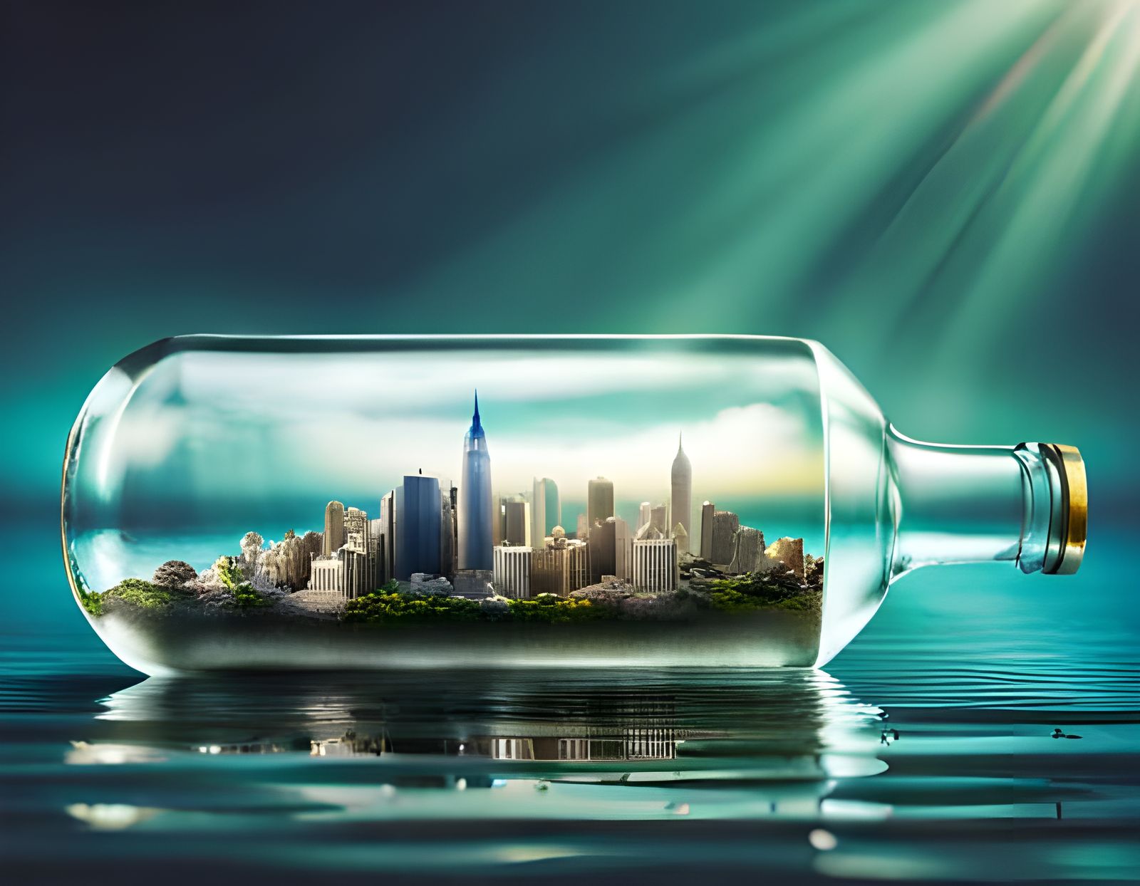 Miniature City Encased in Giant Bottle