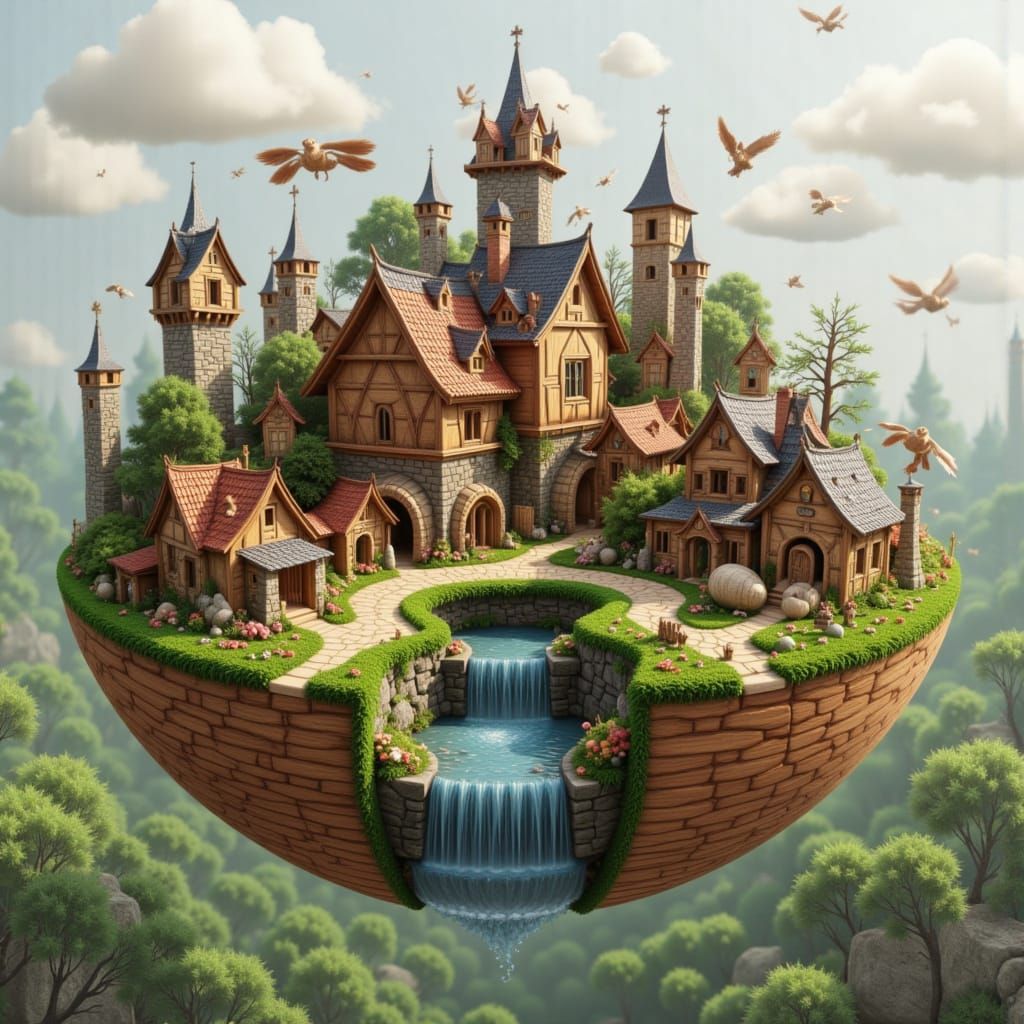 Wooden Ball World with Medieval Village