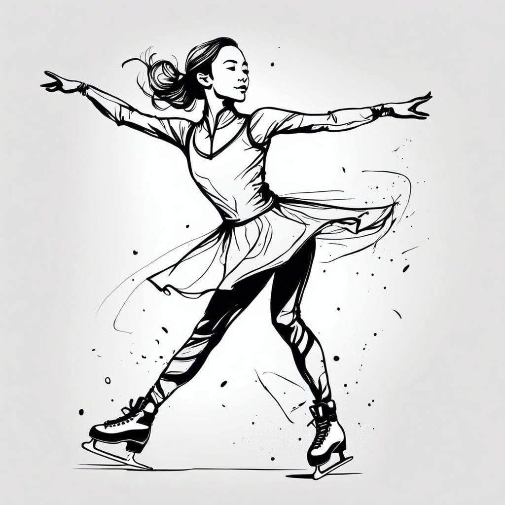 Glamorous Figure Skater in Continuous Line Art