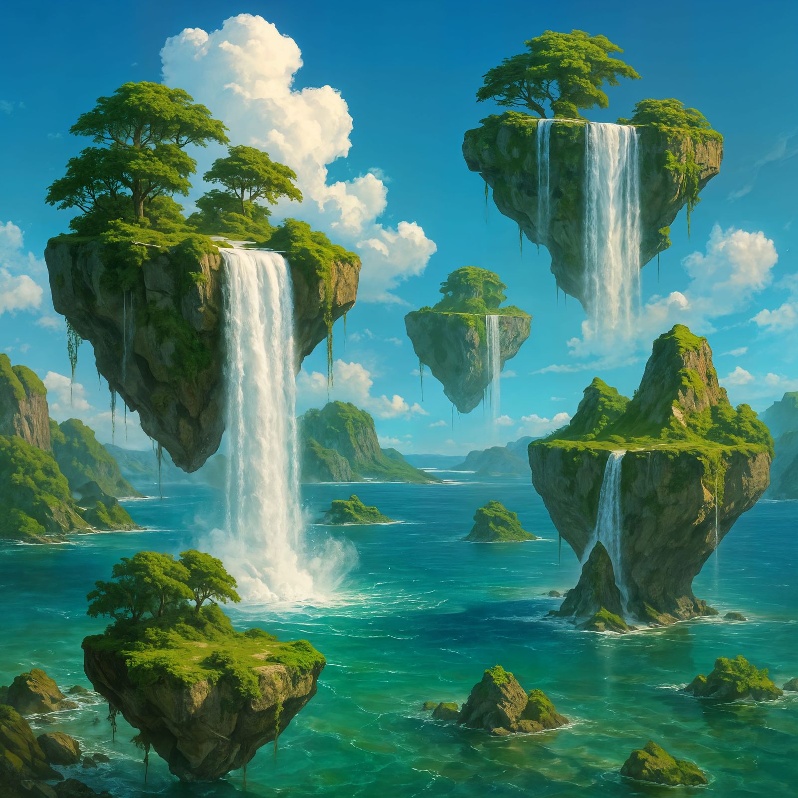 Amazing Floating Islands with Waterfalls