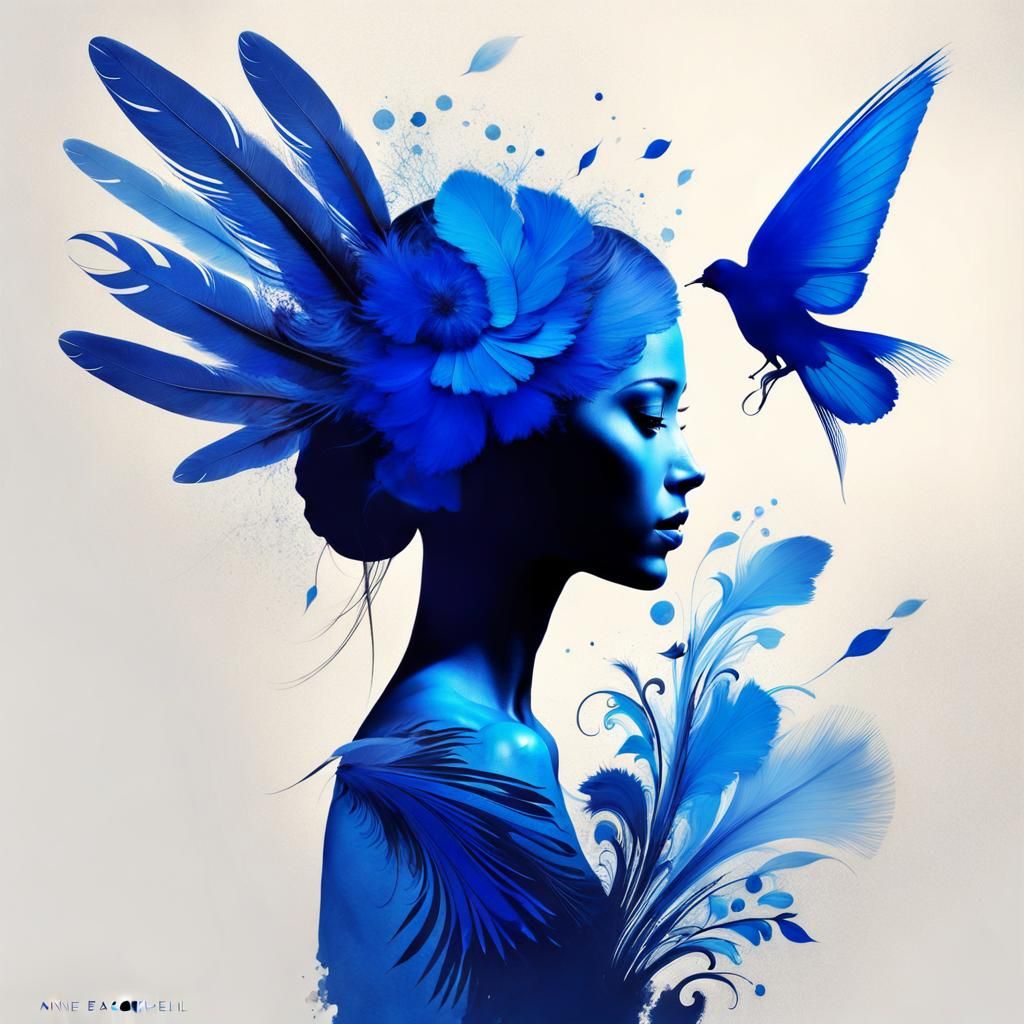 Azure Wings: Double Exposure in Surreal Style