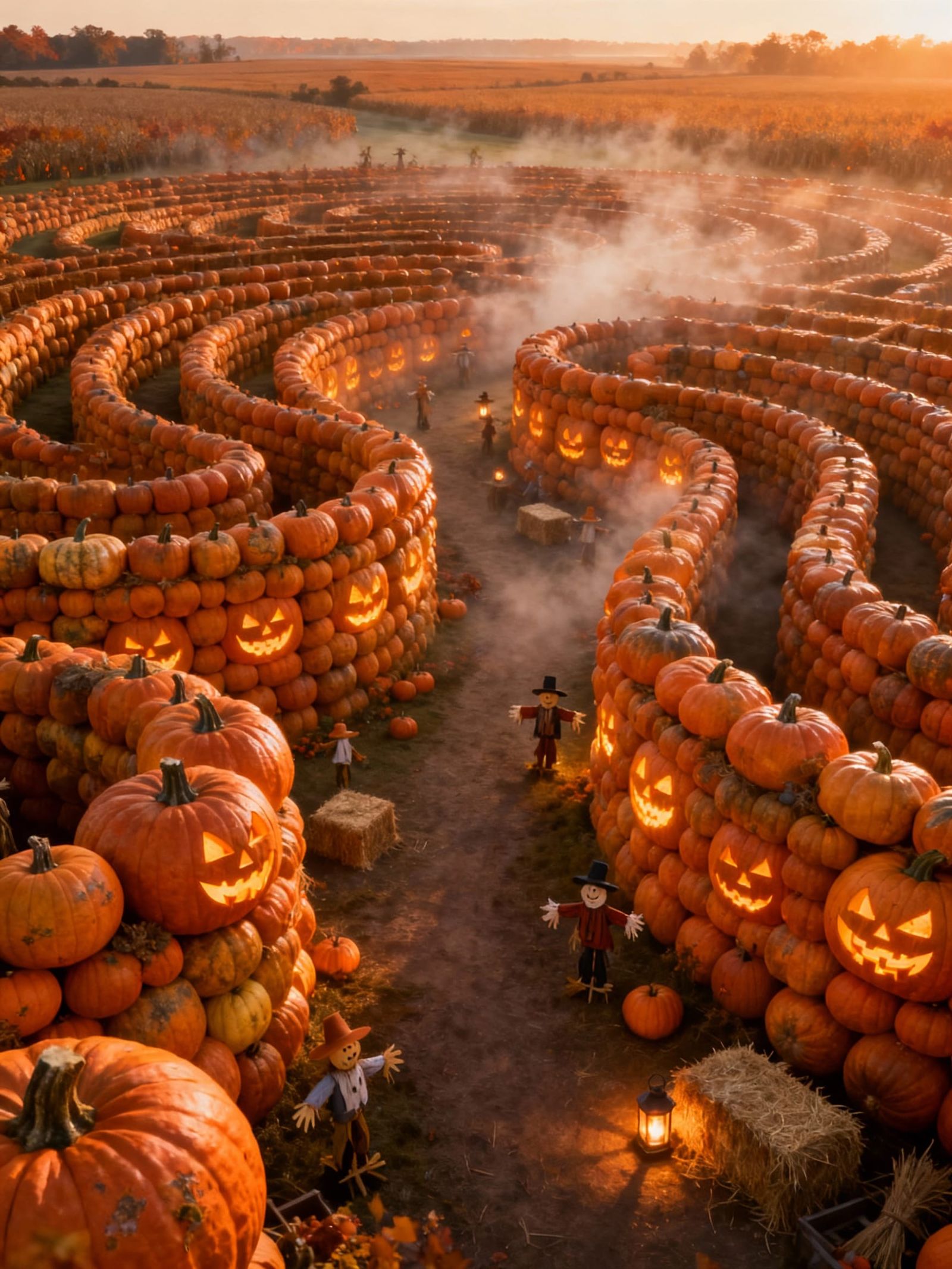 Colossal Pumpkin Maze Aerial View in Autumn Light