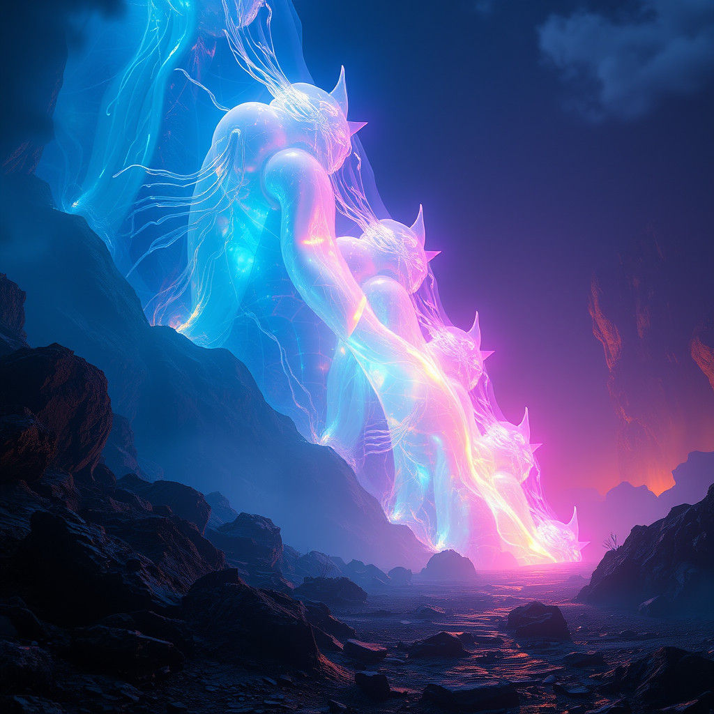 Mystical Iridescent Strawberry in Fantasy Landscape