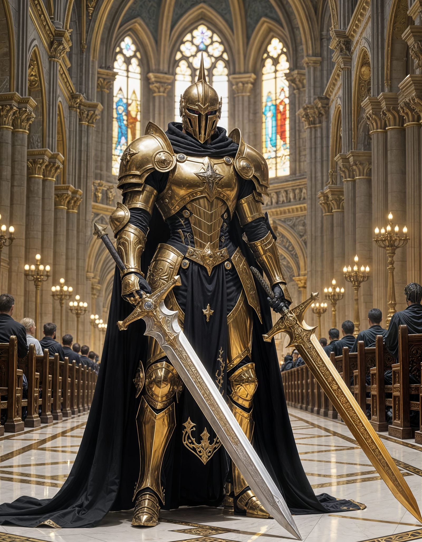 Cyborg Paladin in Cathedral with Sacred Aura