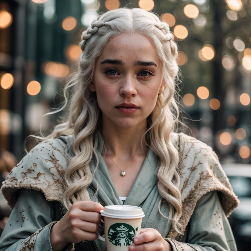 Daenerys Targaryen with Starbucks Coffee: Professional Photo...