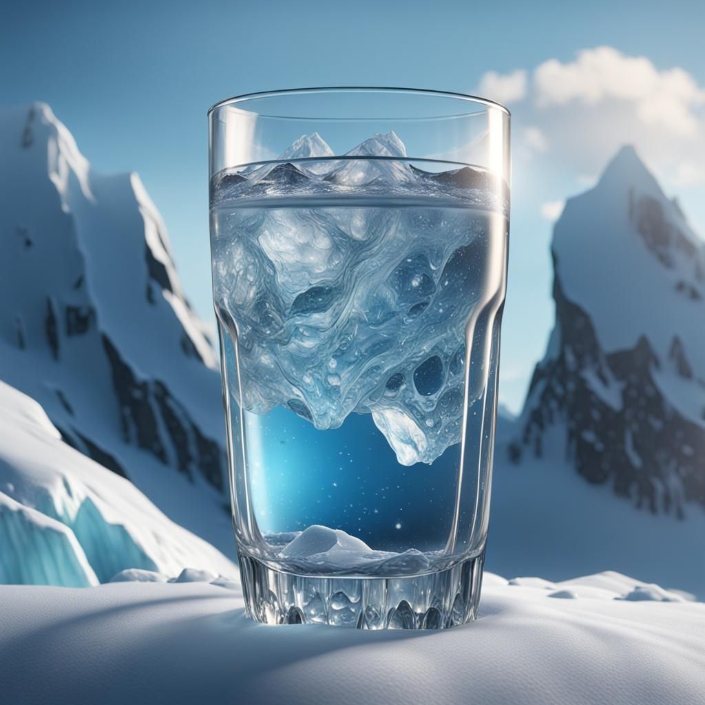 Snowy Iceberg in Glass of Water: Detailed Matte Painting