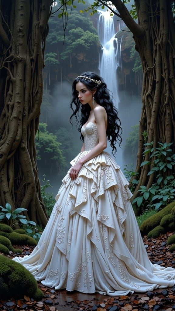 Snow White in Ethereal Forest, Pre-Raphaelite Style