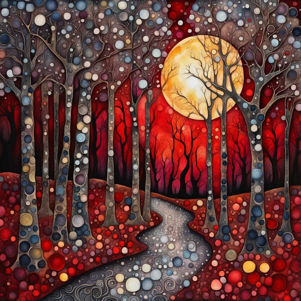 Mysterious Forest Path Illuminated by Full Moonlight in Vibr...