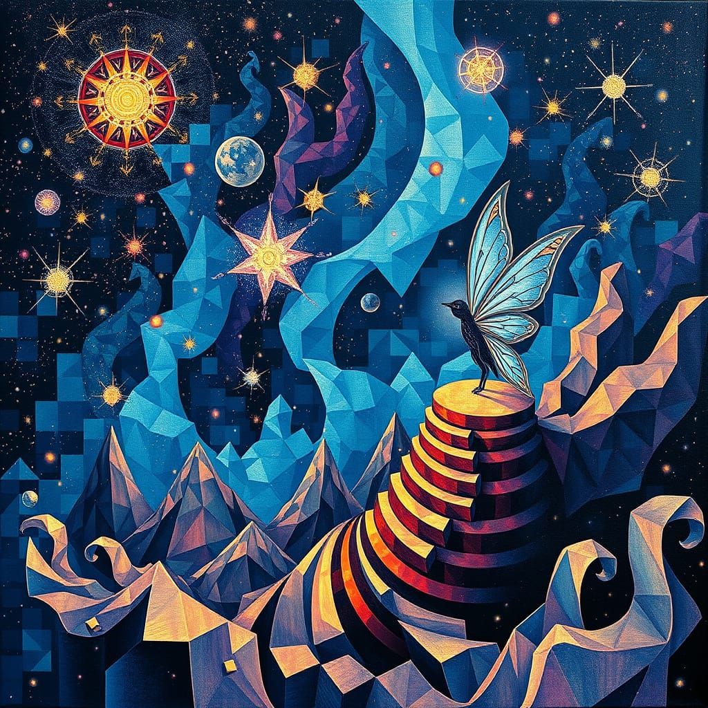 Surreal, Ultra-Surreal Painting in Abstract Geometric Style