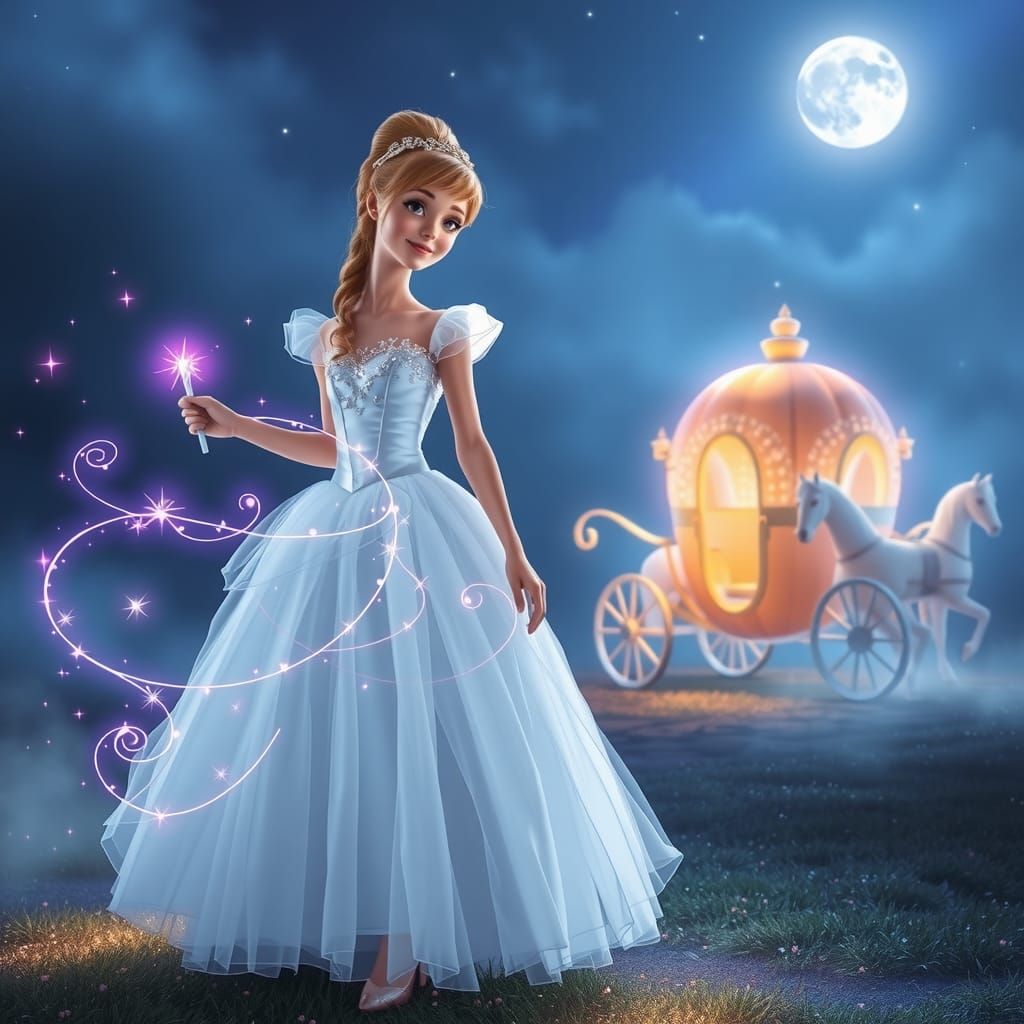 Cinderella's Enchanting Transformation in a Fantasy Setting