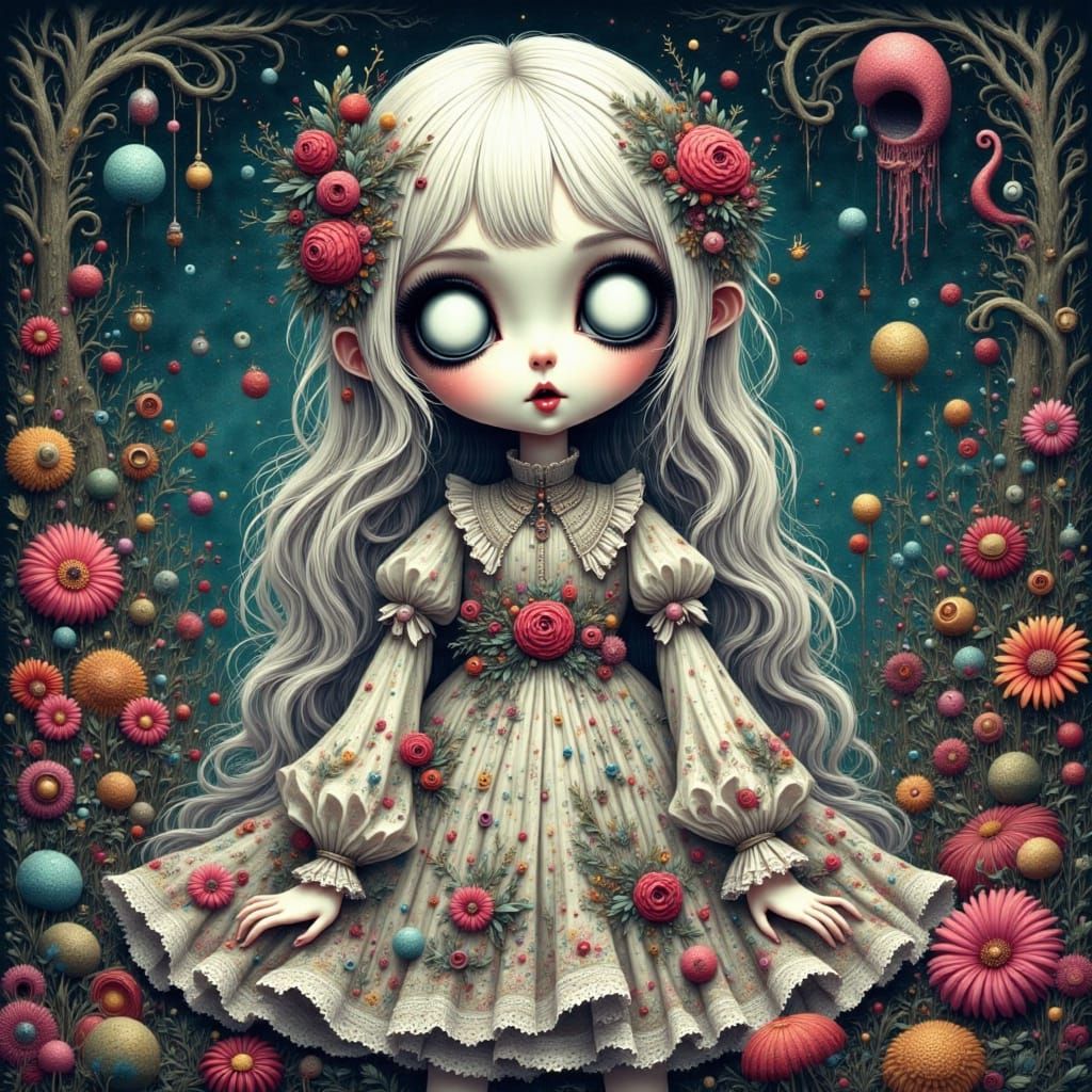 Gothic Girl Doll in Whimsical Candyland Wonderland