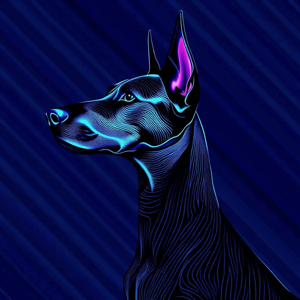 Doberman in Iridescent Blue Lines