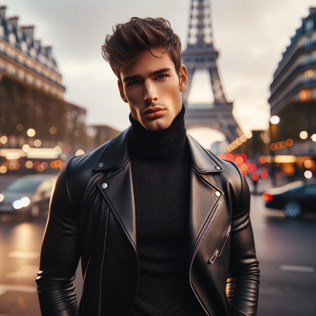 Handsome Parisian at La Défense with Eiffel Tower