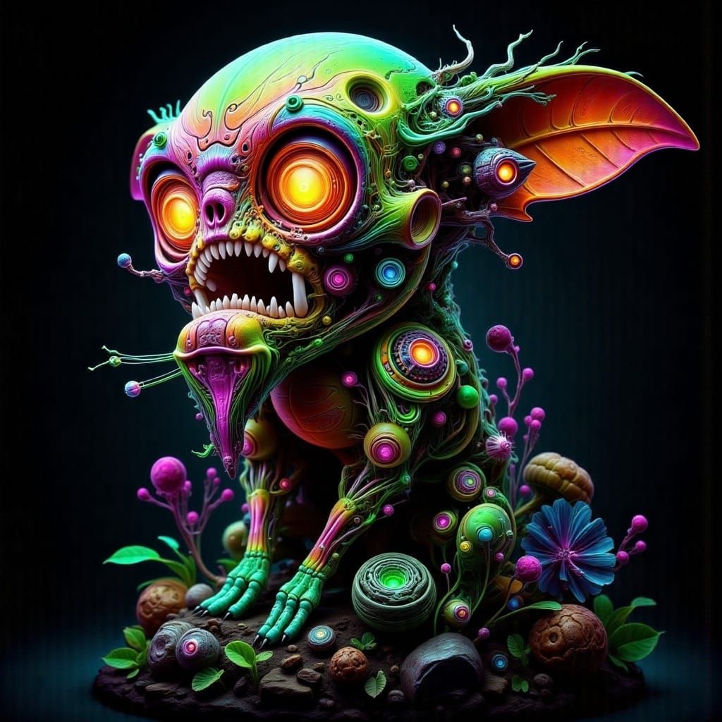 Cybernetic Feline Demon Unveiled in Dark Industrial Hues