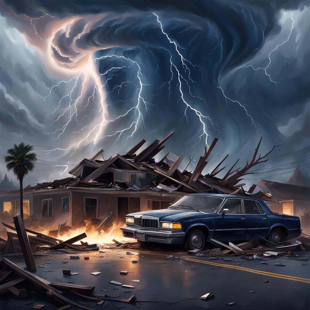 Apocalyptic Tornado Devastates California, Dark Fantasy Art
