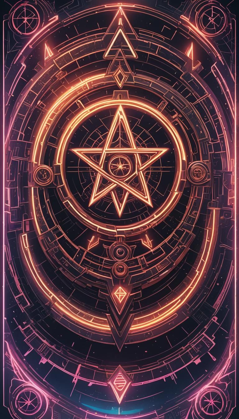 Ace of Pentacles Tarot Card in Cyberpunk Style