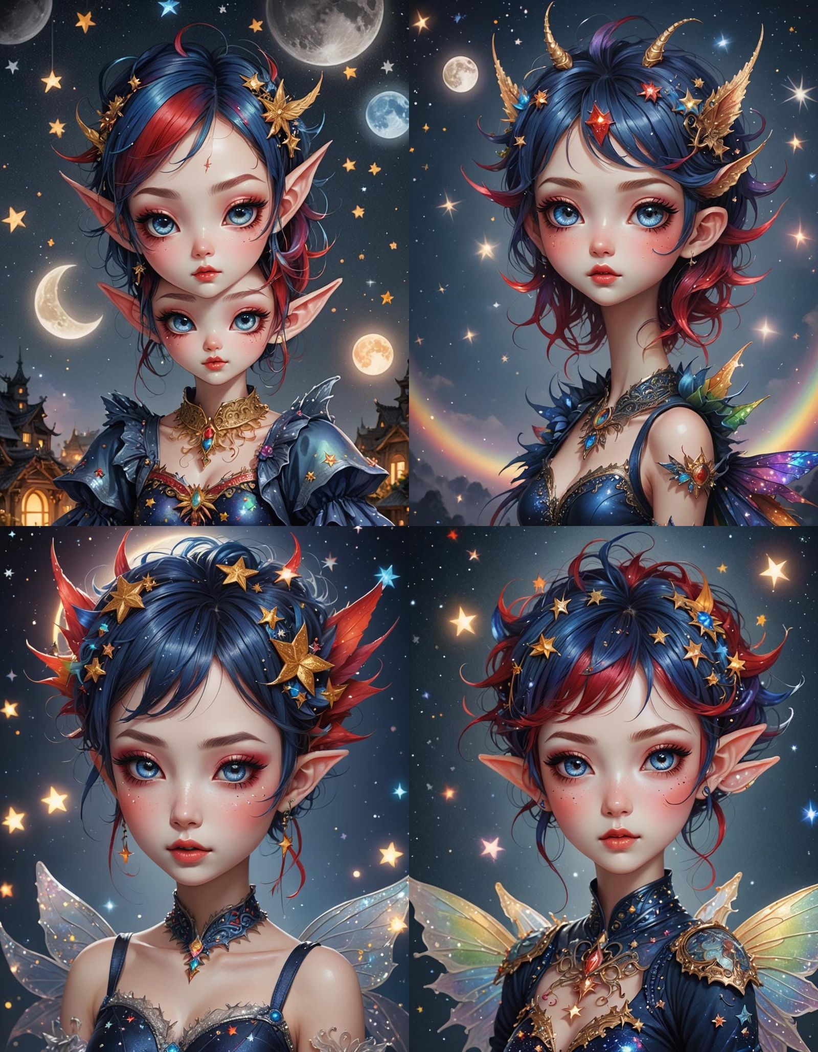Detailed Rainbow Pixie with Asian Features
