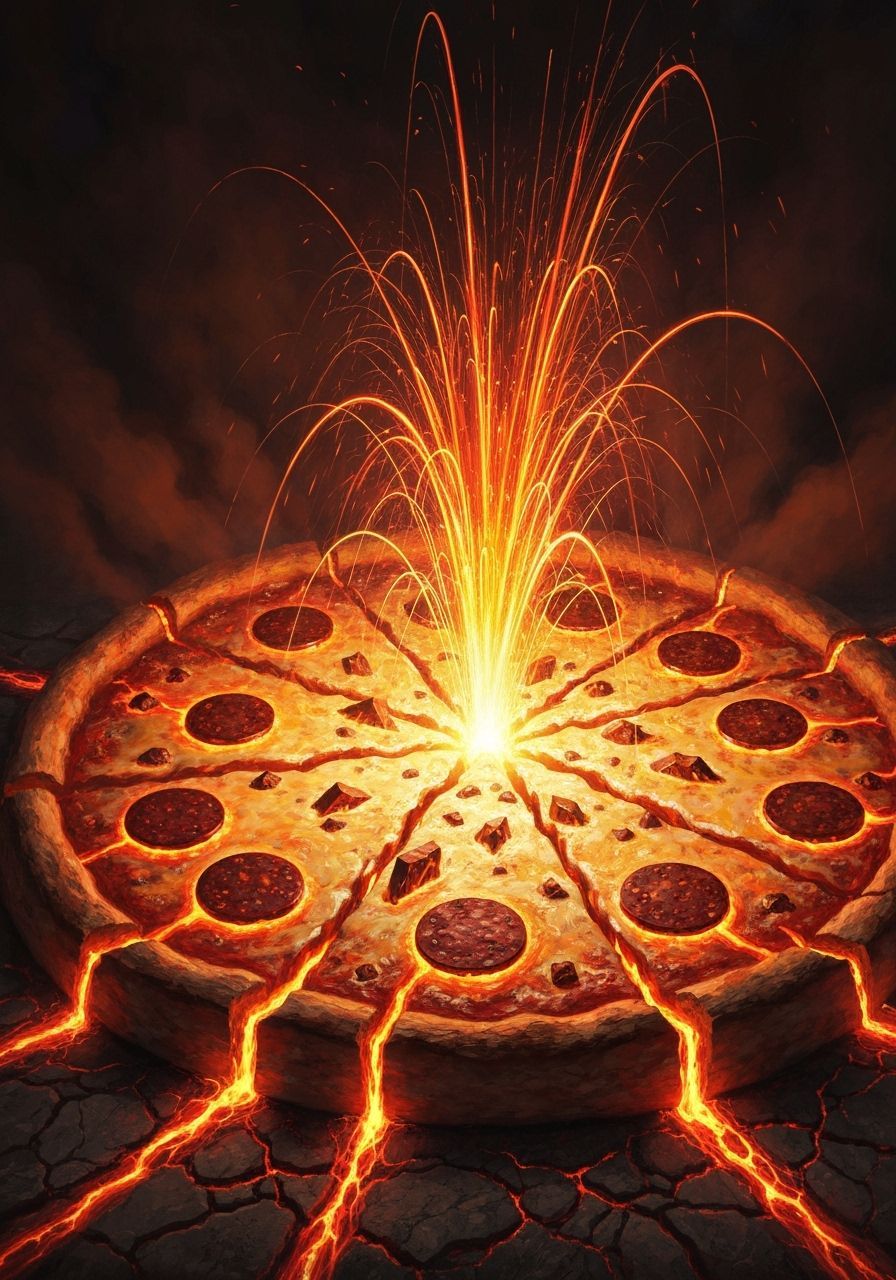 Volcanic Pizza: Abstract Eruption Painting