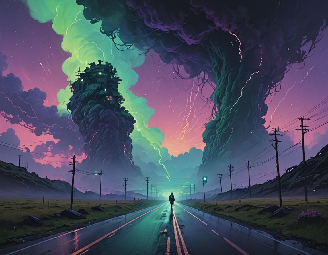 Ethereal Dreamscape: Mystical Highway Crossroads