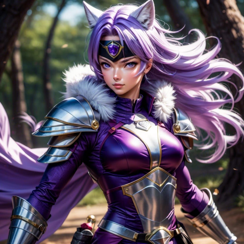 Purple Wolf Knight Leaping Through Bush