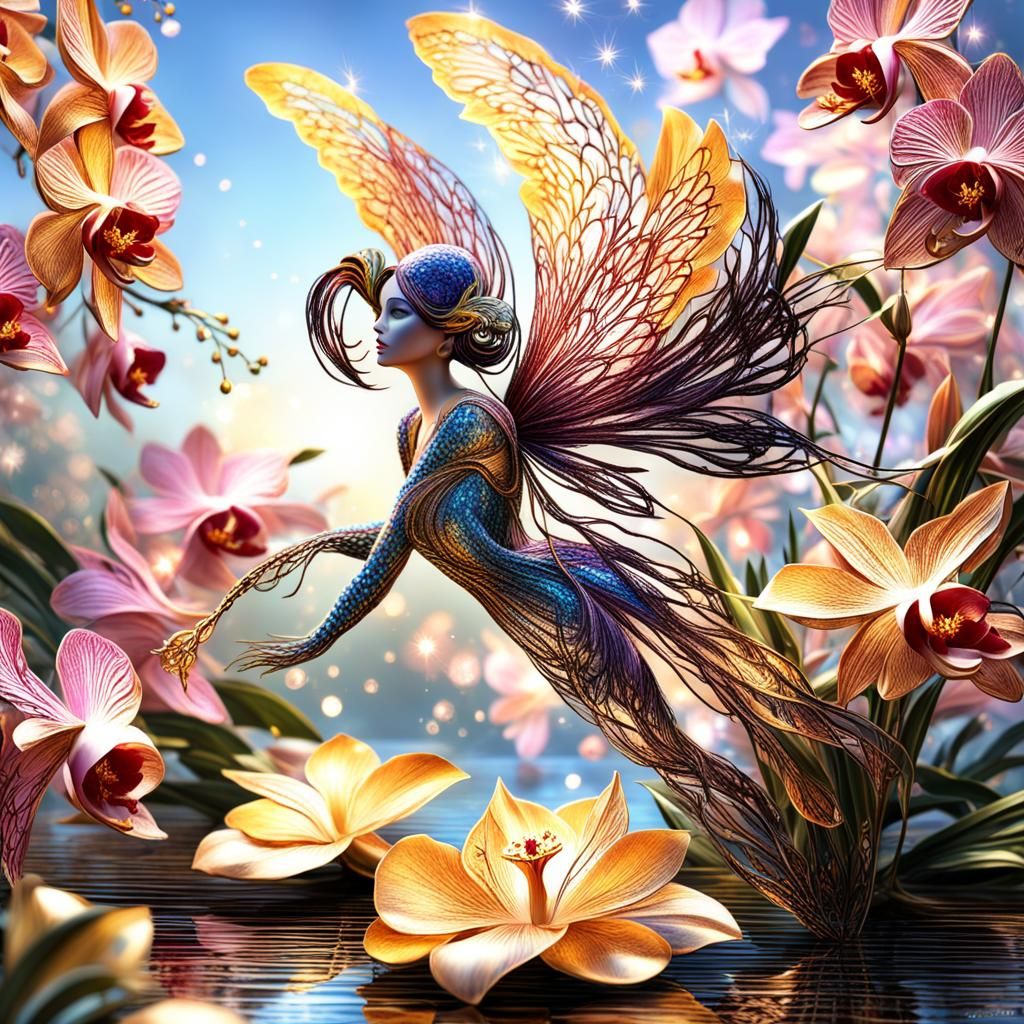 Fairy Princess in Orchid Garden: Photorealistic Art