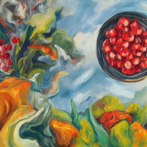 Pangolin Harvesting Raspberries: Surreal Oil Painting