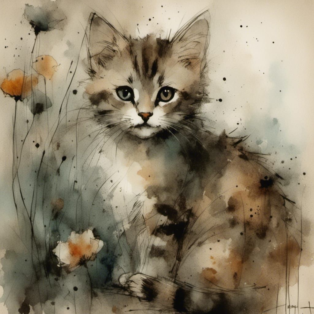 Cat Illustration in Charcoal and Ink Style