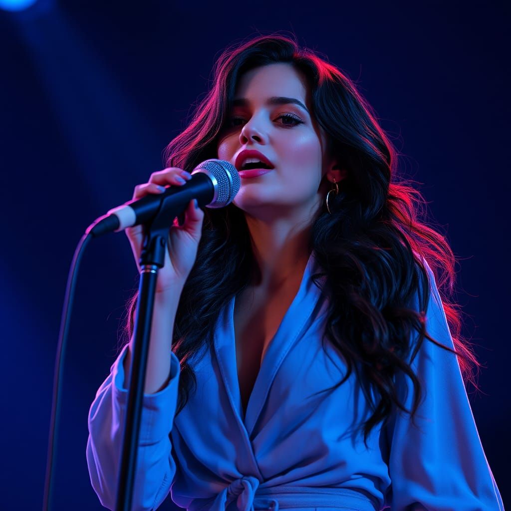 Singer on Stage in Blue Light, Digital Painting