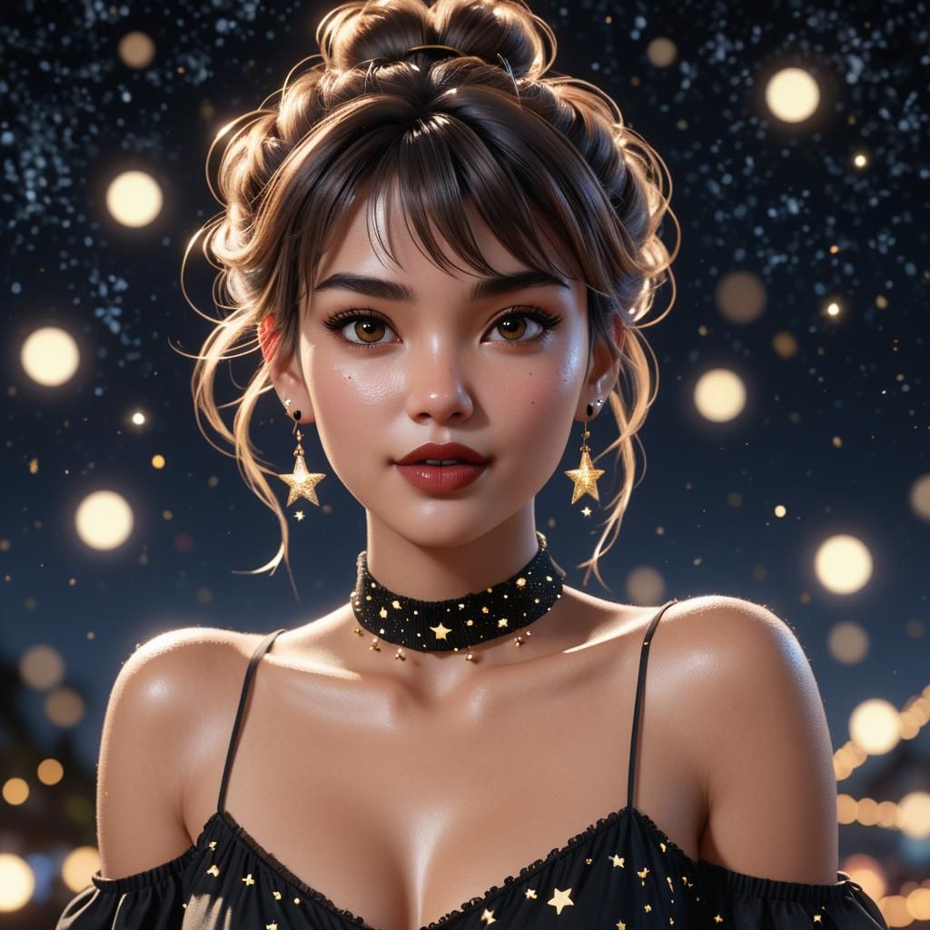 Beautiful Woman in Starry Night, 3D Game Art