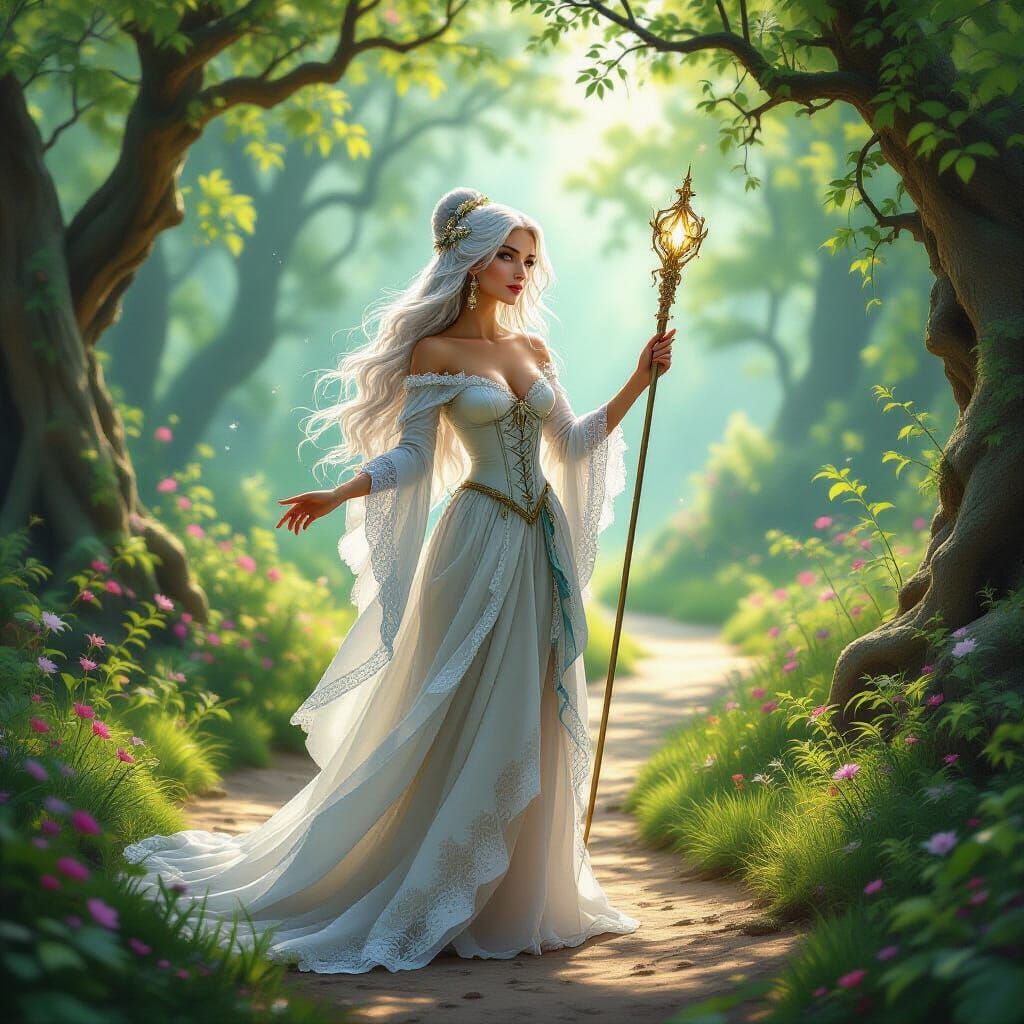 Fairy Godmother on Forest Path, Fantasy Concept Art