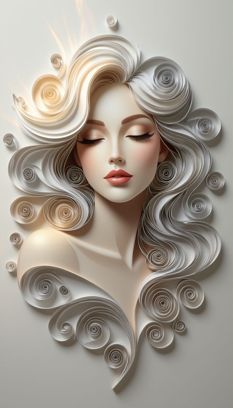 Paper Quilling Portrait of a Dreamy Woman